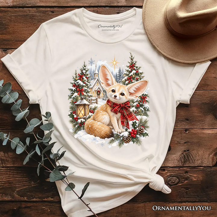 Church Fennec Fox Christmas T-Shirt, Winter Holiday Animal Tee