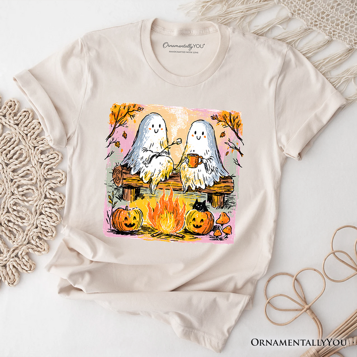 Cozy Campfire Ghosts T-Shirt, Fall Halloween Pumpkin Tee