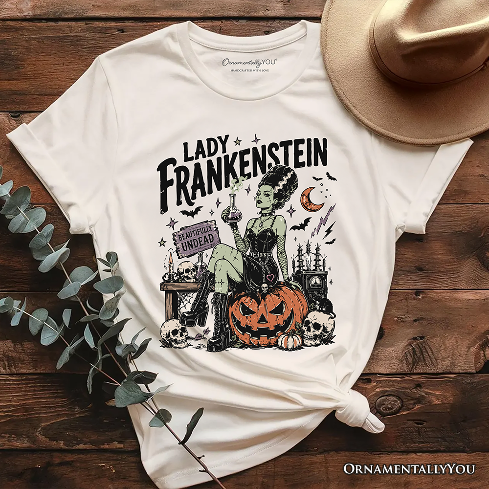 Lady Frankenstein T-Shirt, Vintage Gothic Beautifully Undead Halloween Tee