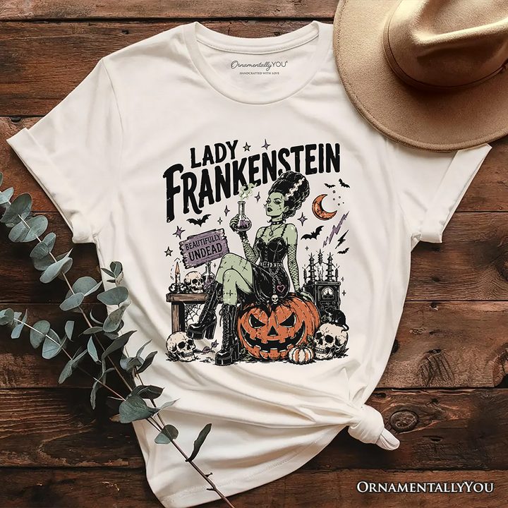 Lady Frankenstein T-Shirt, Vintage Gothic Beautifully Undead Halloween Tee