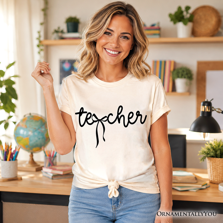 Teacher Coquette Bow T-Shirt, Minimalist Back to School Tee