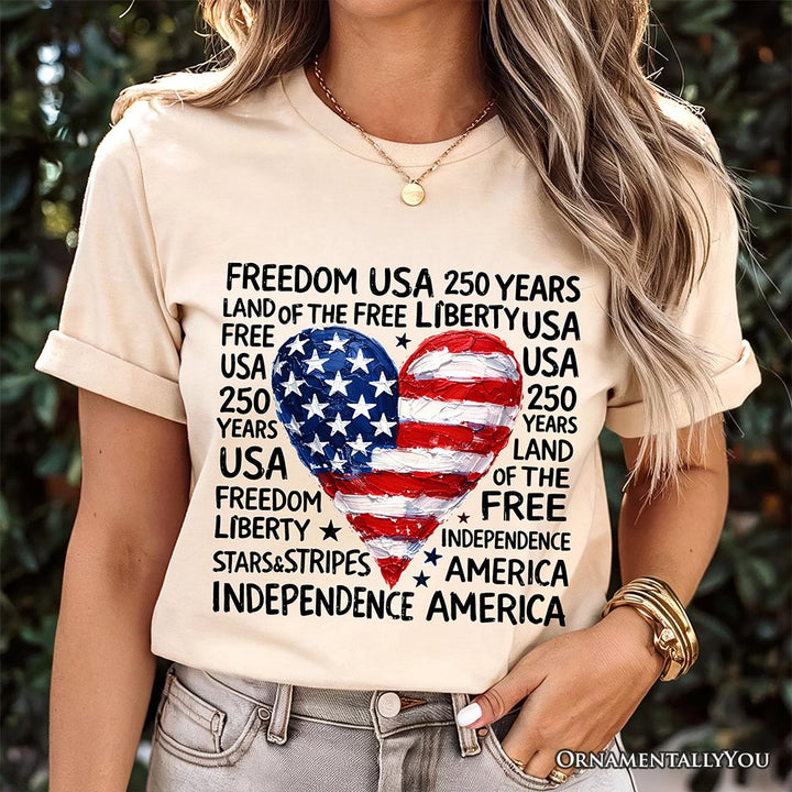 USA 250 Heart Patriotic T-Shirt, Retro 4th of July Tee T-Shirts OrnamentallyYou 