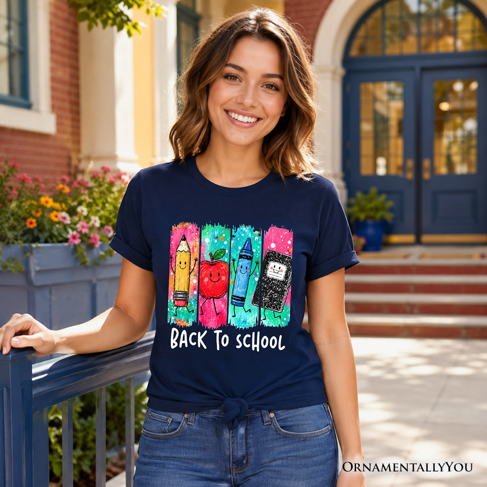 Brushstroke Back to School T-Shirt, Apple Pencil Notebook Tee for Teachers