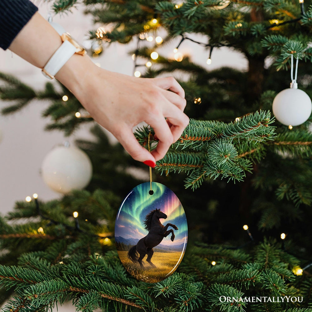 Beautiful Aurora Horse Ceramic Ornament, Northern Lights Wildlife Gift and Tree Decor Ceramic Ornament OrnamentallyYou 