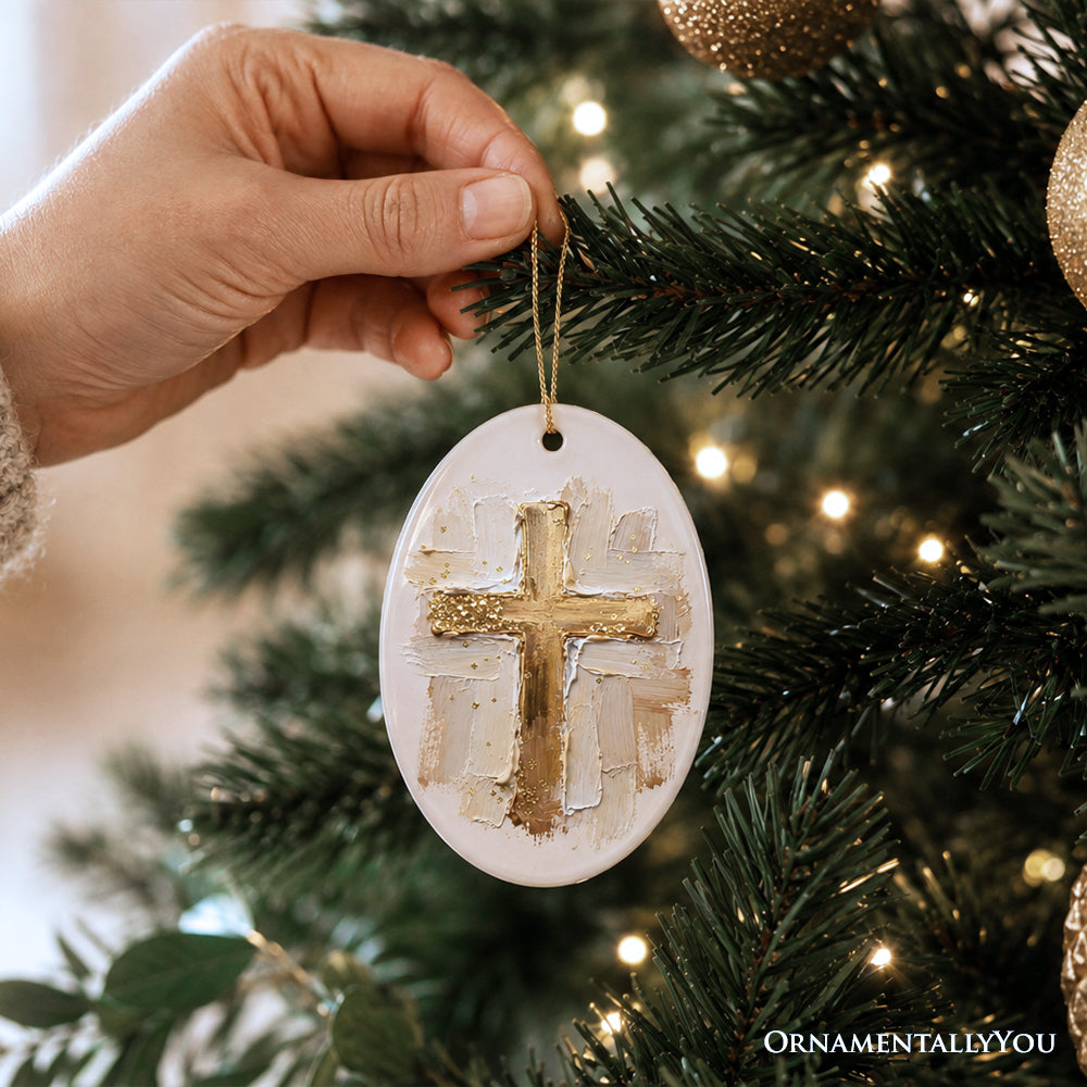 Oil Brushstroke Cross Canvas Ornament, Christian Faith Jesus Easter Gift and Tree Decor