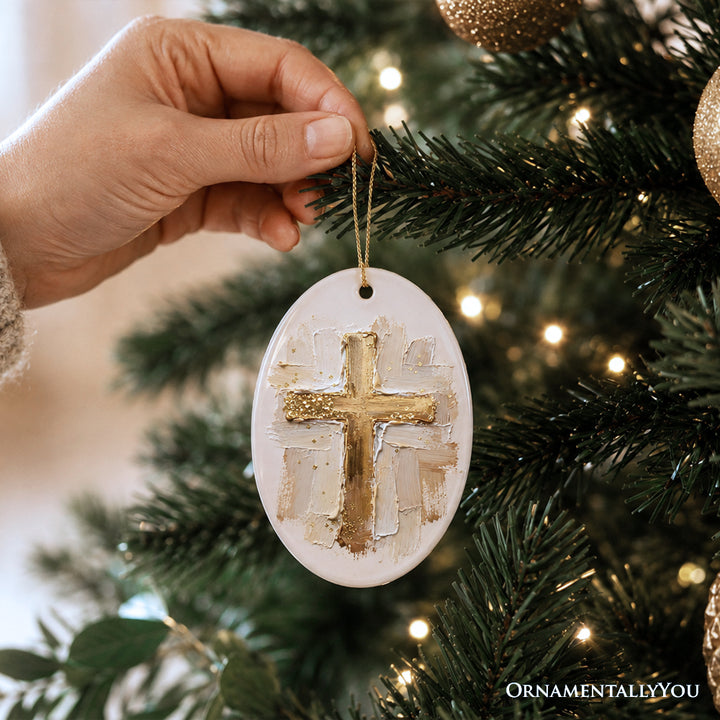 Oil Brushstroke Cross Canvas Ornament, Christian Faith Jesus Easter Gift and Tree Decor
