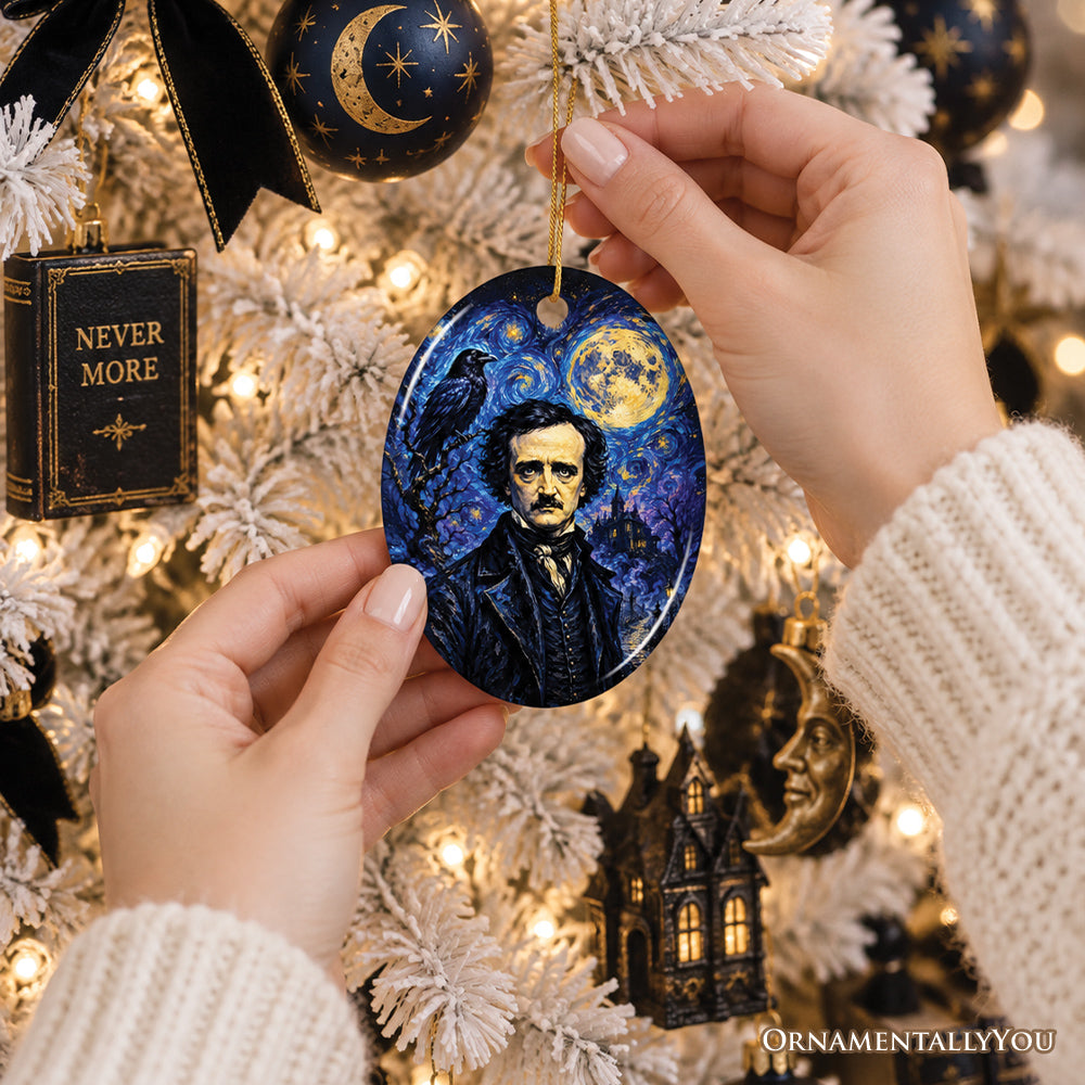 Starry Night Edgar Allan Poe Raven Ornament, Gothic Horror Book Lover Keepsake