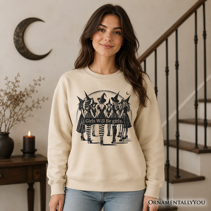 Girls Will Be Girls Sweatshirt, Witchy Halloween Sweater for Empowered Women