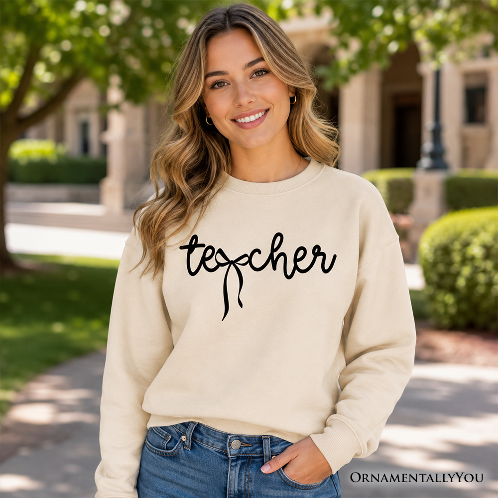 Teacher Coquette Bow Sweatshirt, Minimalist Back to School Sweater