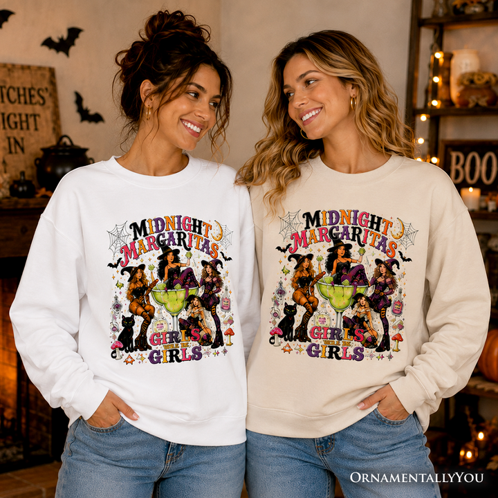 Midnight Margaritas Retro Halloween Sweatshirt, Colorful Girls Night Witch Cocktail Sweater