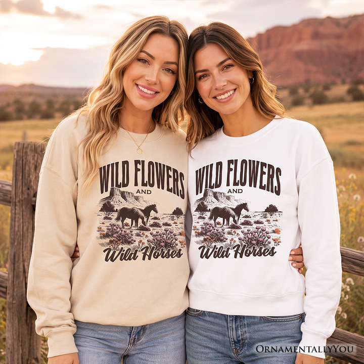 Wild Flowers and Wild Horses Sweatshirt, Retro Western Sweater for Free-Spirited Women