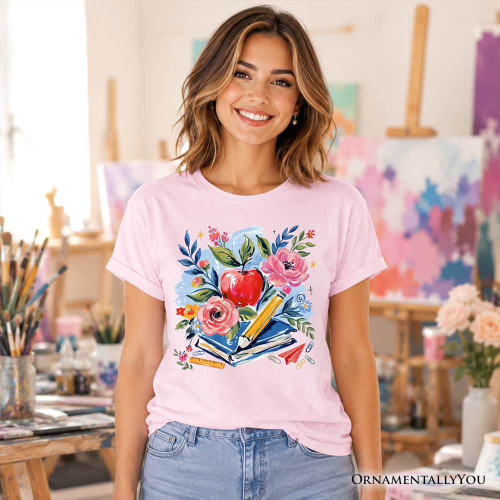 Boho Floral Teacher T-Shirt, Watercolor Back to School Tee