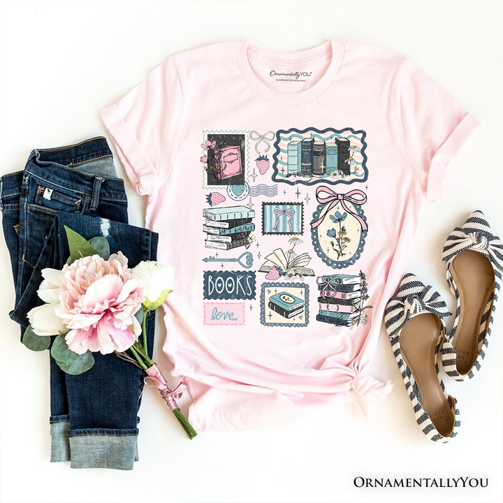 Bookish Love Collage Reader T-Shirt, Vintage Bookworm Aesthetic Tee