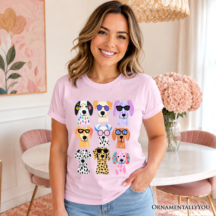 Colorful Dogs T-Shirt, Animals Breeds Summer Tee