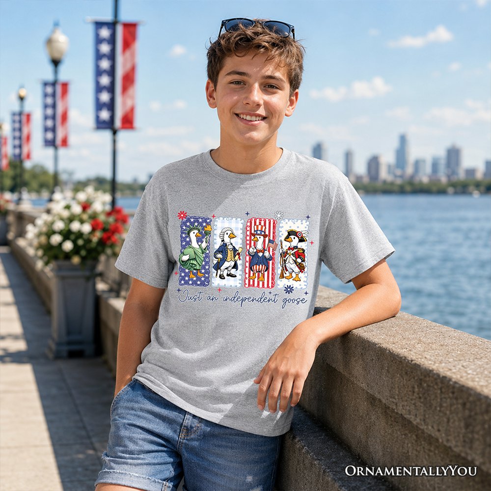 Kids Just An Independent Goose Patriotic T-Shirt, Funny Youth 4th of July Tee Kid's T-Shirts OrnamentallyYou 