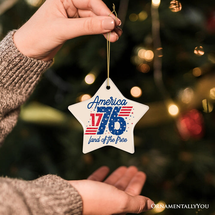 Patriotic America 1776-2026 Land of the Free Ornament, 250 Year Independence Day Celebration Keepsake Ceramic Ornament OrnamentallyYou 