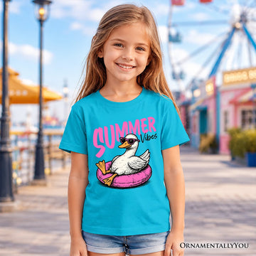Kids Summer Vibes Goose T-Shirt, Funny Beach Vacation Youth Tee Kid's T-Shirts OrnamentallyYou 
