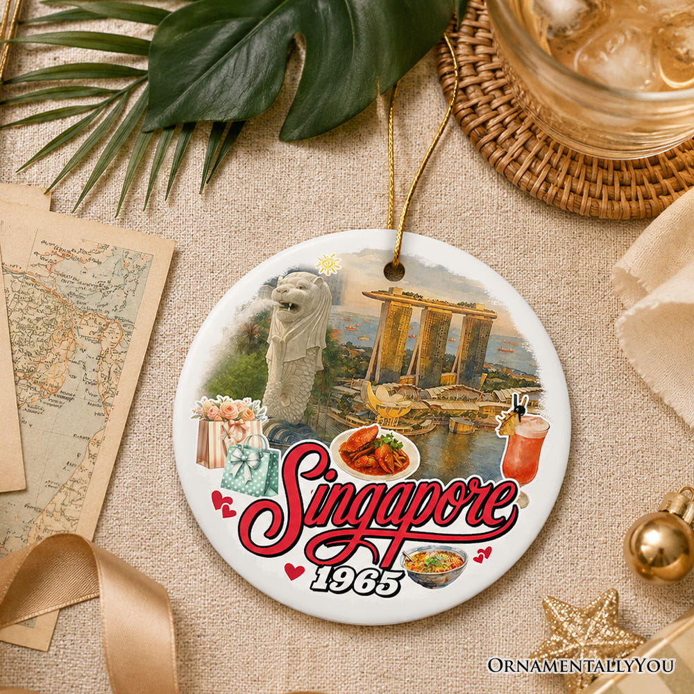 Iconic Singapore Landmarks Christmas Ornament, Marina Bay Sands and Merlion Travel Keepsake