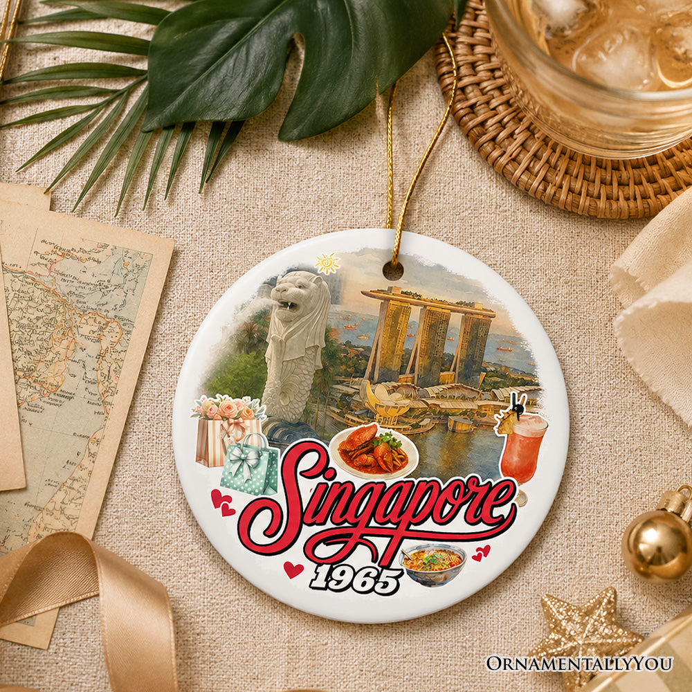 Iconic Singapore Landmarks Christmas Ornament, Marina Bay Sands and Merlion Travel Keepsake