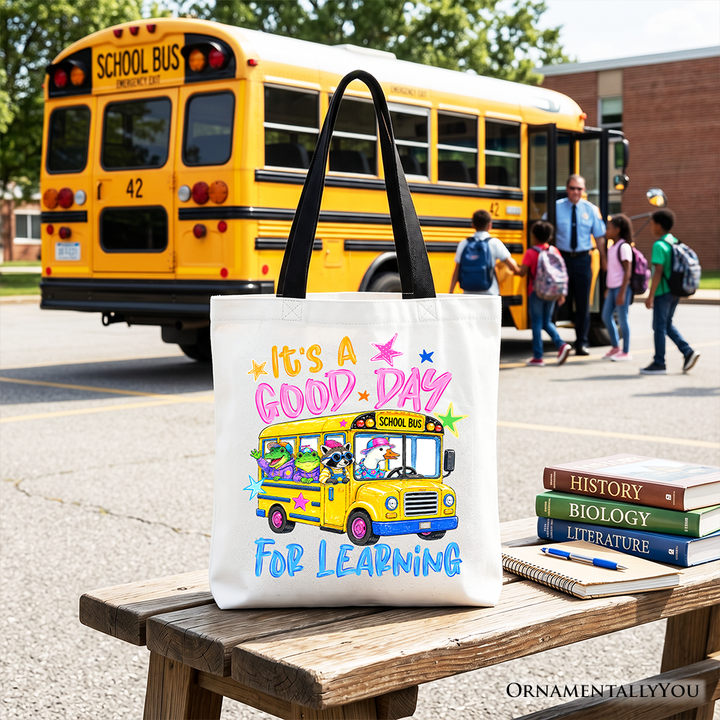 School Bus Good Day for Learning Tote Bag, Funny Back to School Gift Shopper