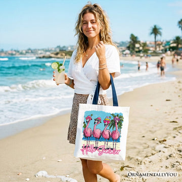 Flamingo Hello Summer Tote Bag, Tropical Beach Vacation Gift Shopper Tote Bag OrnamentallyYou 