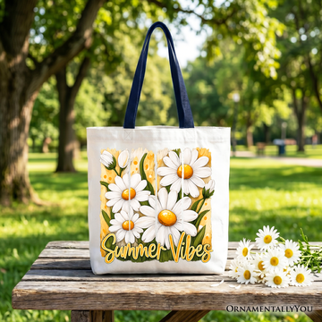 Summer Vibes Daisy Brushstroke Flowers Tote Bag, Aesthetic Gift Shopper