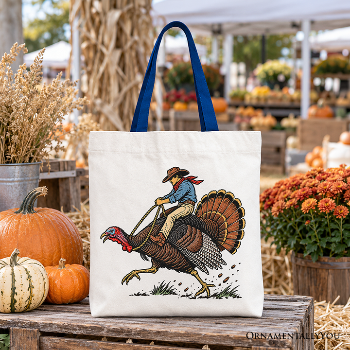 Turkey Rodeo Cowboy Thanksgiving Tote Bag, Funny Western Fall Gift Shopper