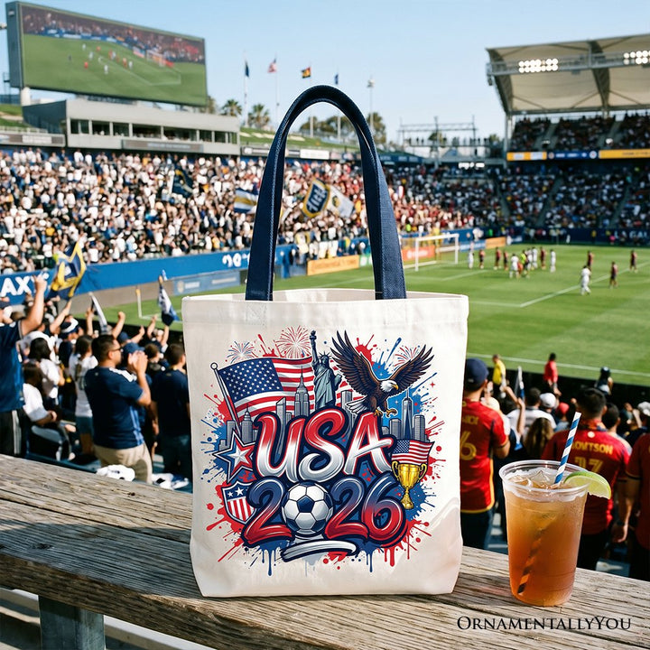 USA 2026 Soccer Cup Global Championship Tote Bag, Fans Football Gift Shopper Tote Bag OrnamentallyYou Navy Handle 