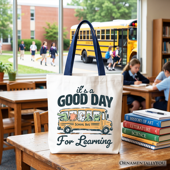 Vintage Good Day for Learning School Bus Tote Bag, Back to School Gift Shopper