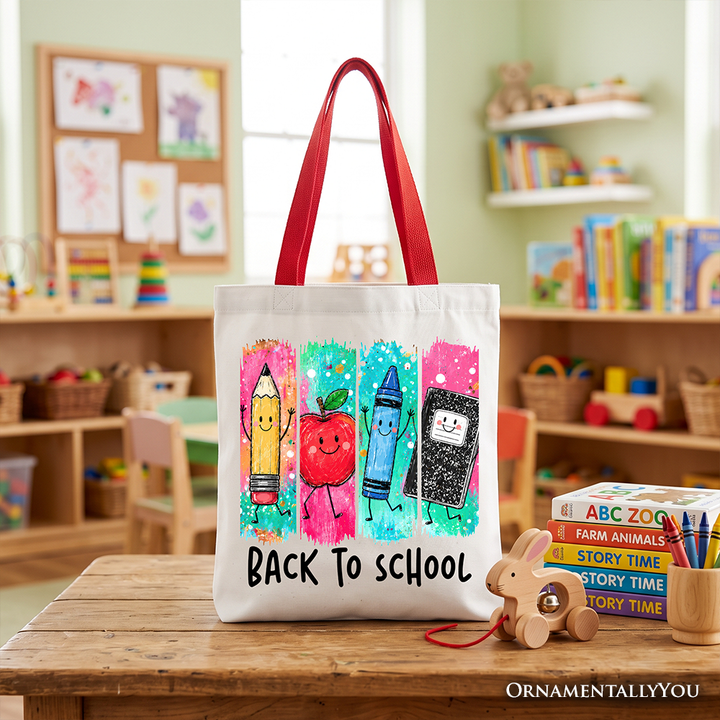 Brushstroke Back to School Tote Bag, Apple Pencil Notebook Gift Shopper for Teachers