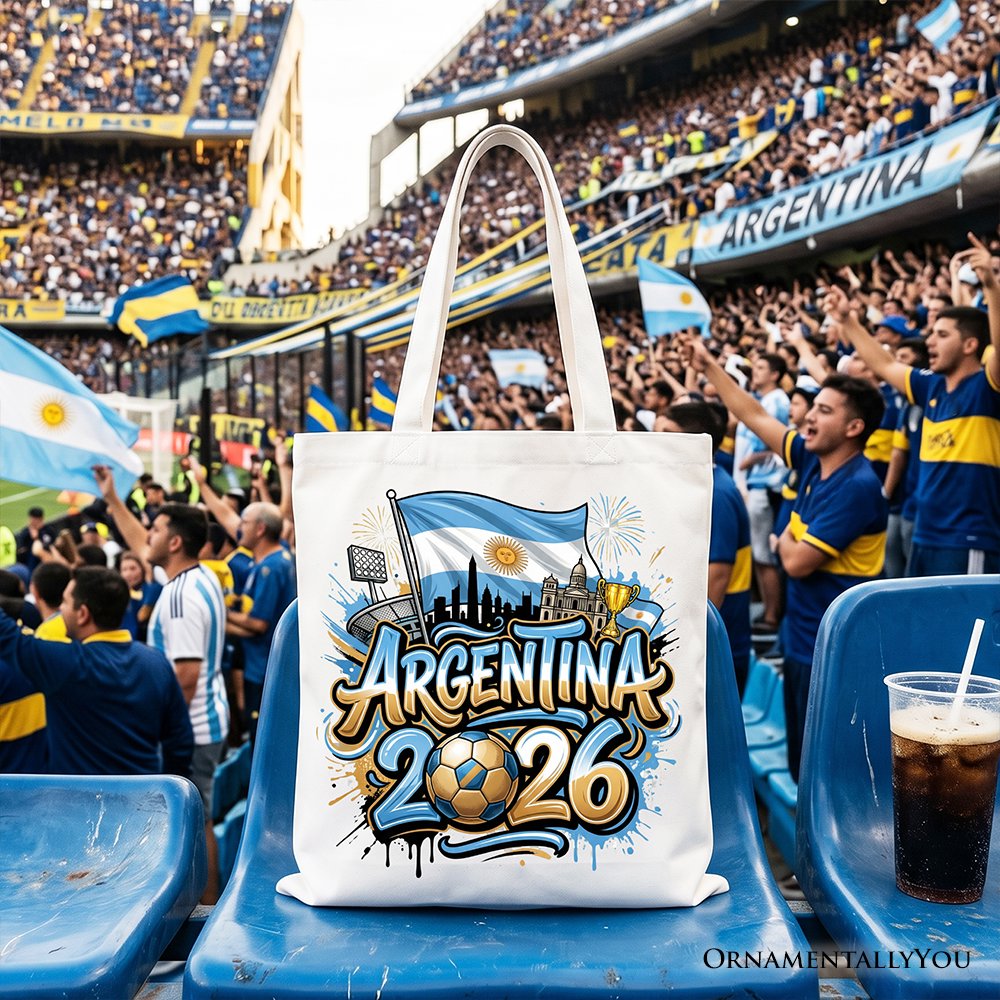 Argentina 2026 Soccer Cup Global Championship Tote Bag, Fans Football Gift Shopper Tote Bag OrnamentallyYou White 