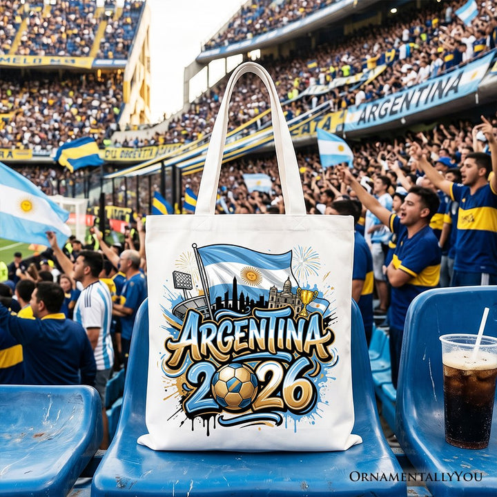 Argentina 2026 Soccer Cup Global Championship Tote Bag, Fans Football Gift Shopper Tote Bag OrnamentallyYou White 