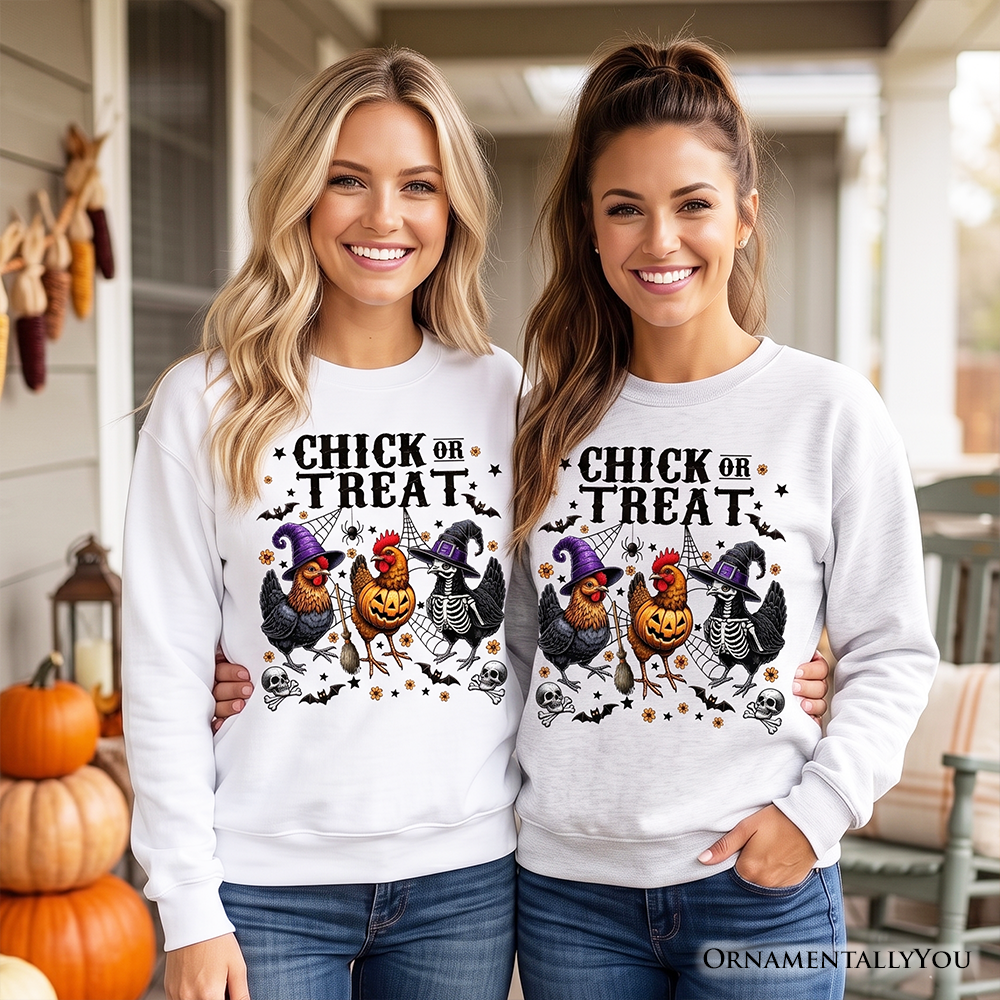 Chick or Treat Chicken Sweatshirt, Funny Farmhouse Halloween Sweate