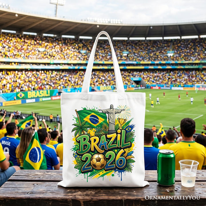 Brazil 2026 Soccer Cup Global Championship Tote Bag, Fans Football Gift Shopper Tote Bag OrnamentallyYou White 