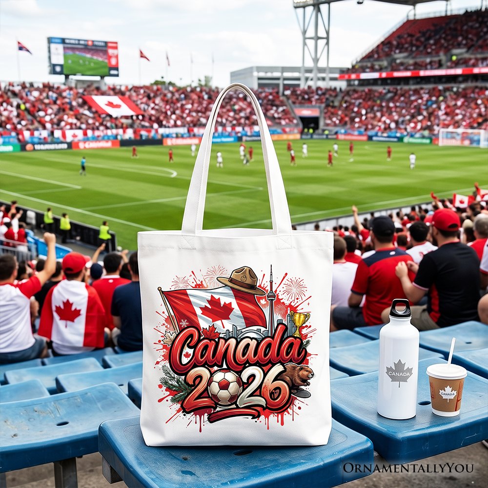 Canada 2026 Soccer Cup Global Championship Tote Bag, Fans Football Gift Shopper Tote Bag OrnamentallyYou White 