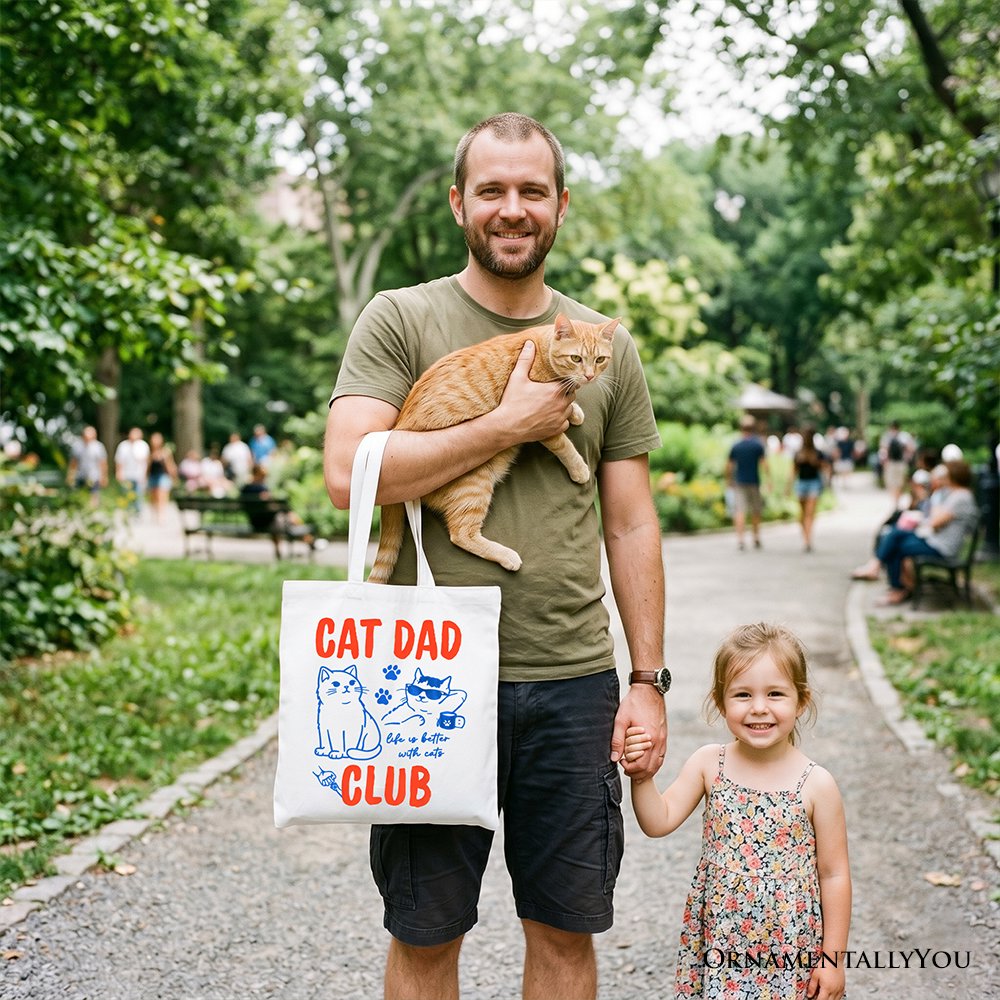 Cat Dad Club Retro Tote Bag, Funny Father's Day Gift Shopper Tote Bag OrnamentallyYou 