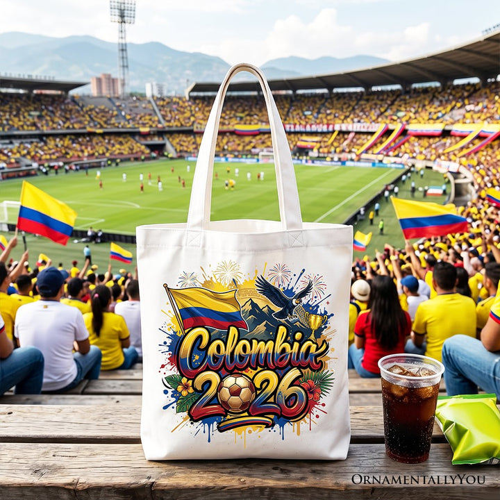 Colombia 2026 Soccer Cup Global Championship Tote Bag, Fans Football Gift Shopper Tote Bag OrnamentallyYou White 