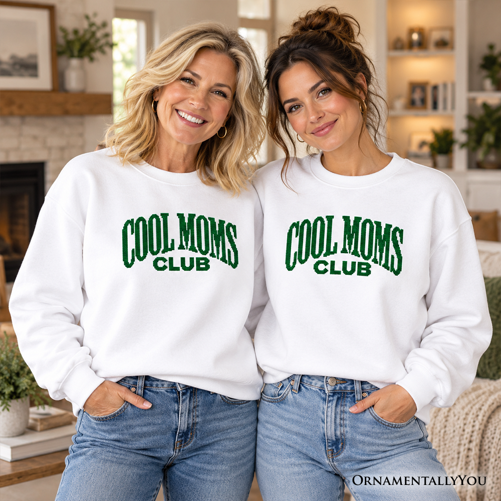 Cool Moms Club Faux Cross Stitch Christmas Sweatshirt, Funny Holiday Mom Sweater
