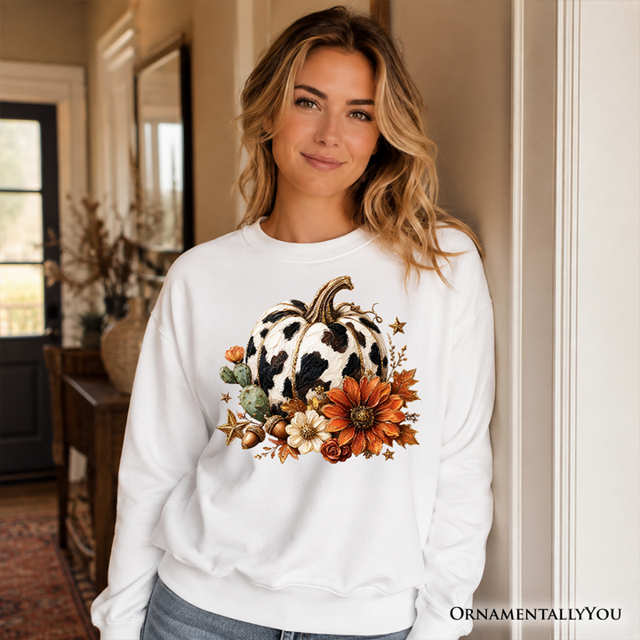 Cow Pumpkin Floral Sweatshirt, Western Autumn Harvest Sweater