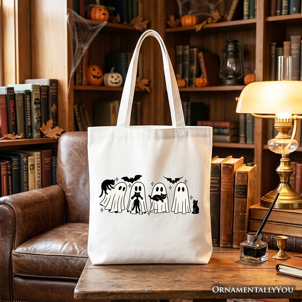 Cute Ghost Teacher Halloween Tote Bag, Retro Boo Spooky School Gift Shopper Tote Bag OrnamentallyYou White 