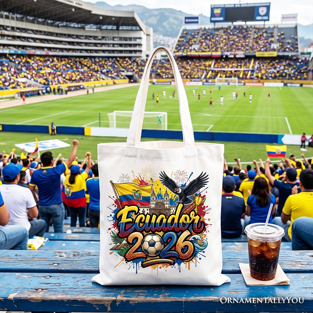 Ecuador 2026 Soccer Cup Global Championship Tote Bag, Fans Football Gift Shopper Tote Bag OrnamentallyYou White 