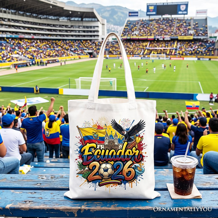 Ecuador 2026 Soccer Cup Global Championship Tote Bag, Fans Football Gift Shopper Tote Bag OrnamentallyYou White 