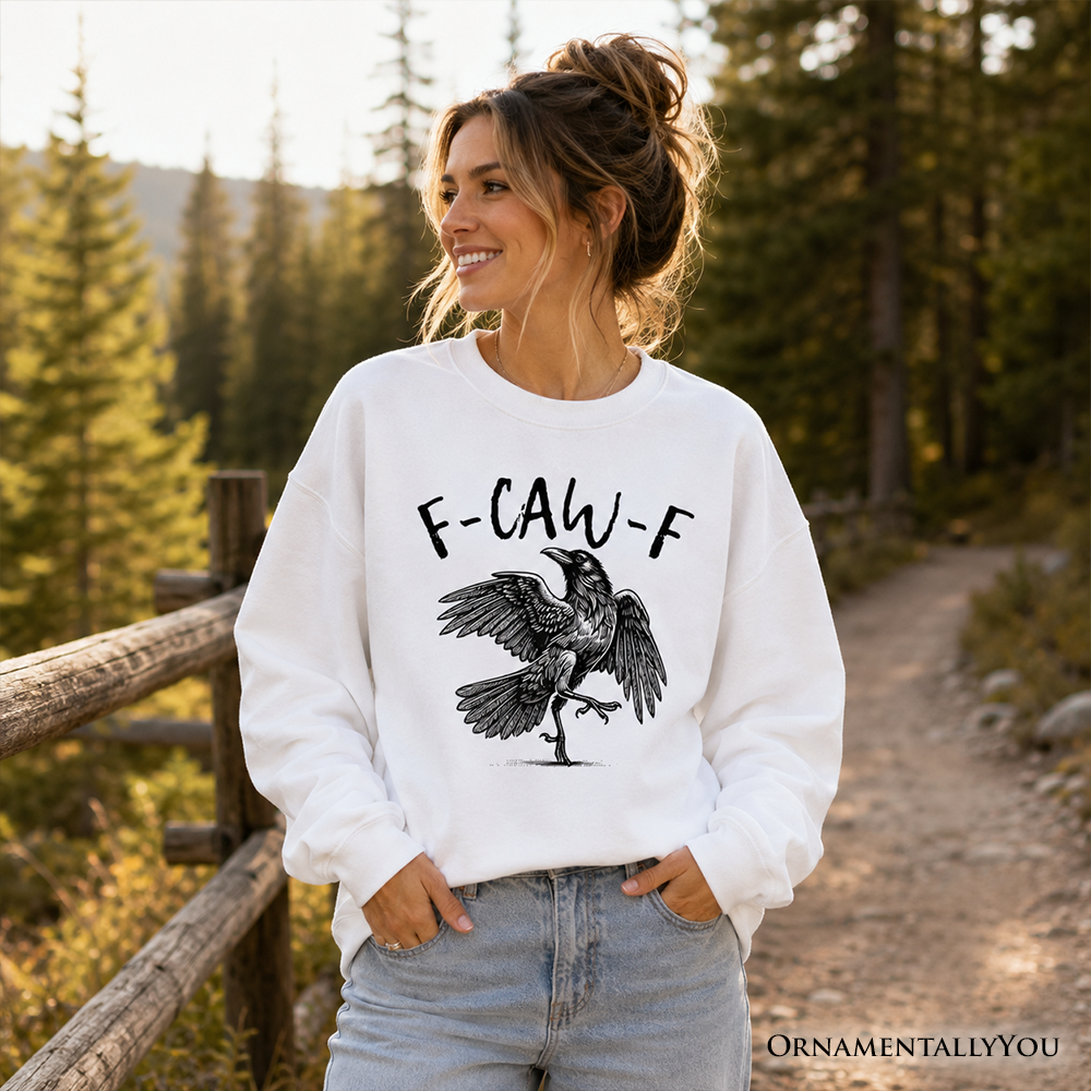 F-CAW-F Gothic Raven Sweatshirt, Snarky Halloween Sweater for Sassy Goths and Crow Lovers