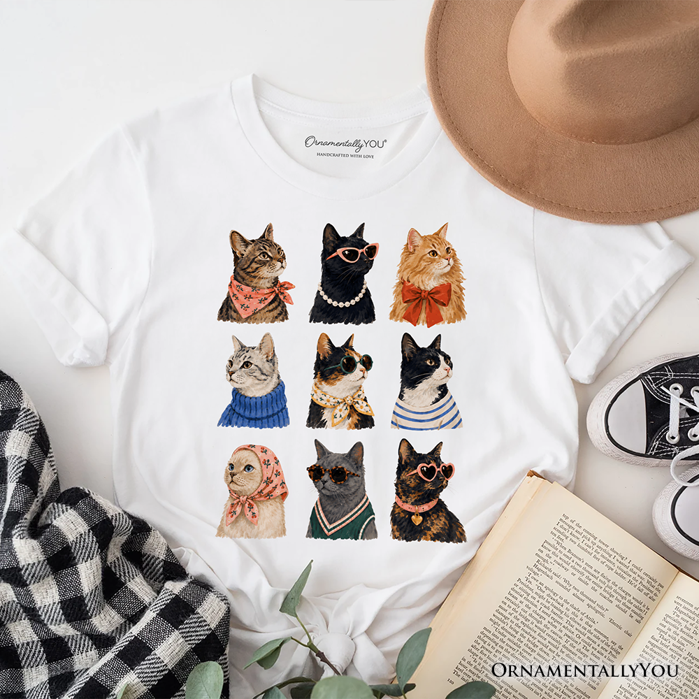 Fashion Colorful Cats T-Shirt, Animals Breeds Summer Tee