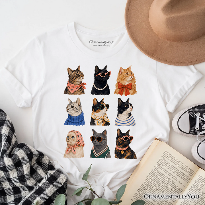 Fashion Colorful Cats T-Shirt, Animals Breeds Summer Tee