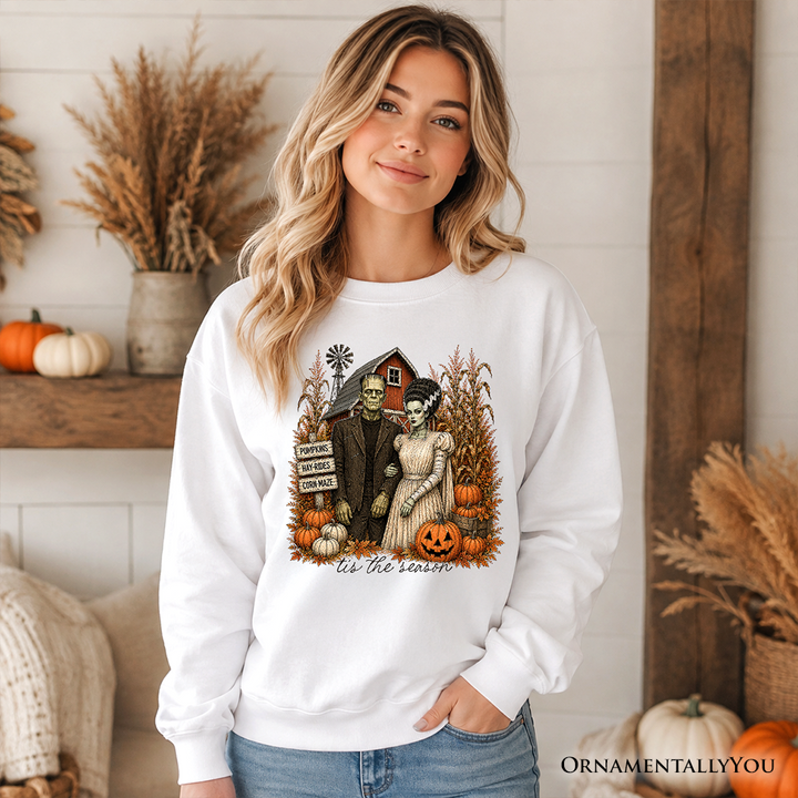 Frankenstein Couple Pumpkin Patch Sweatshirt, Vintage Halloween Fall Festival Sweater