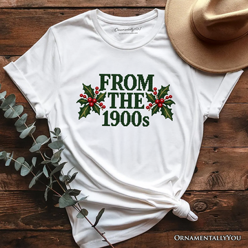 From the 1900s Faux Cross Stitch Christmas T-Shirt, Holly Retro Holiday Tee