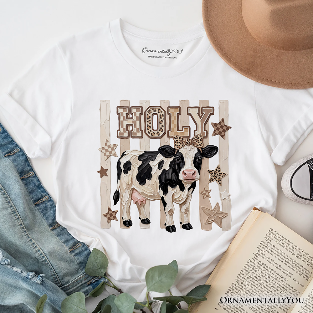 Holy Cow Coquette T-Shirt, Leopard Bow Farm Animal Tee