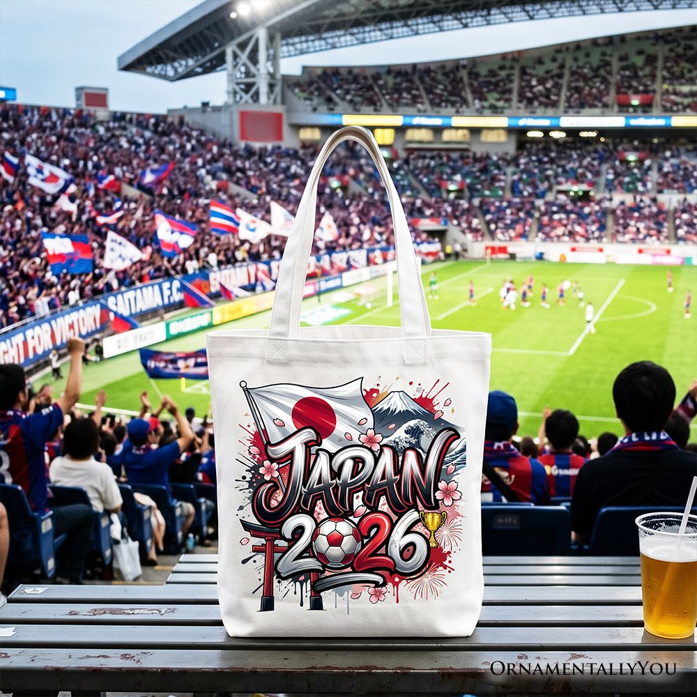 Japan 2026 Soccer Cup Global Championship Tote Bag, Fans Football Gift Shopper Tote Bag OrnamentallyYou White 