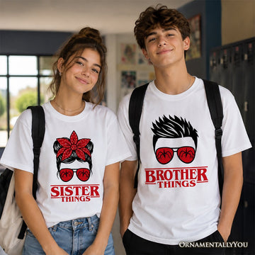 Kids Brother Things Retro T-Shirt, Red Glasses Family Matching Youth Tee Kid's T-Shirts OrnamentallyYou 